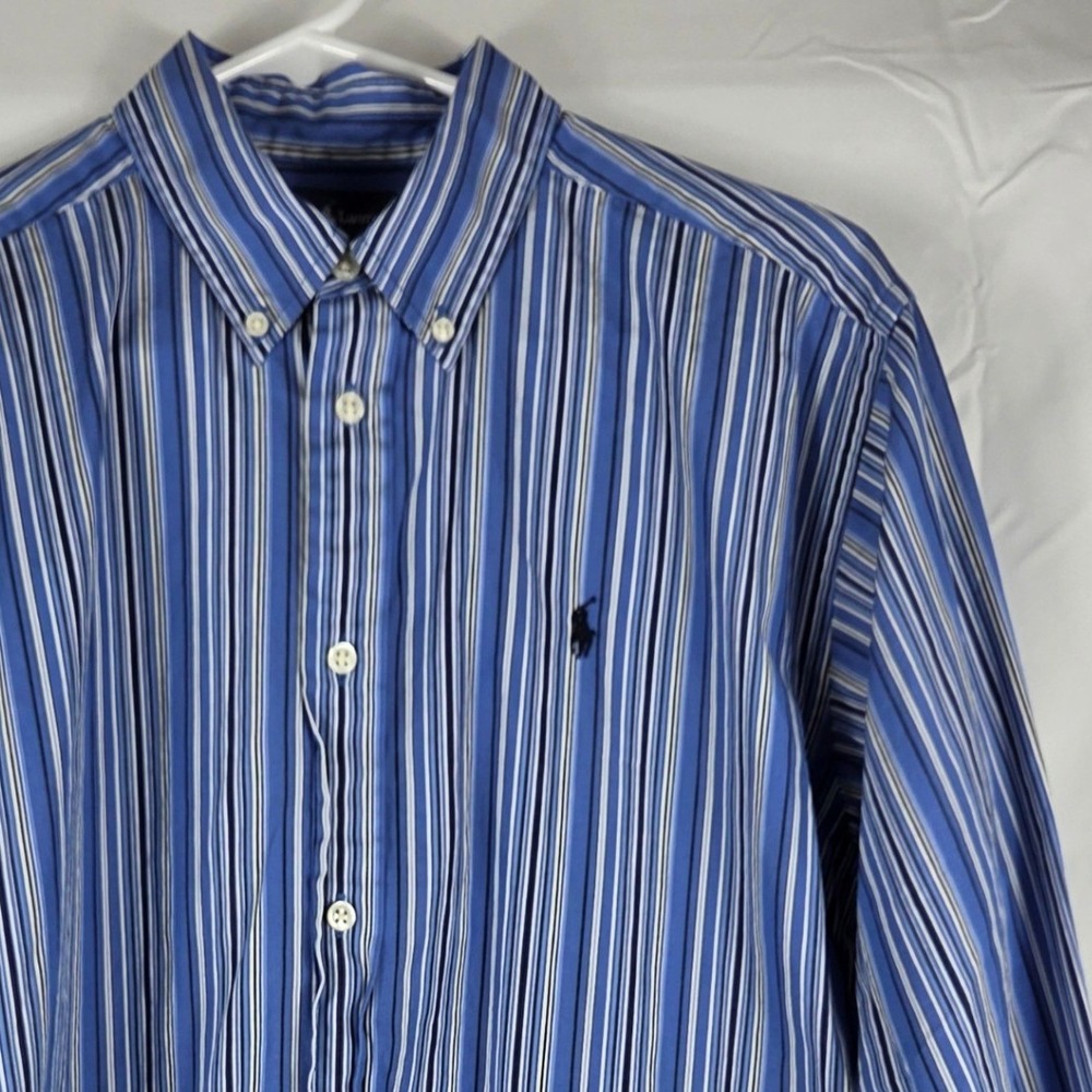 Ralph Lauren Mens XL 18-20 Blue Stripe Button Down Shirt Long Sleeve Cotton